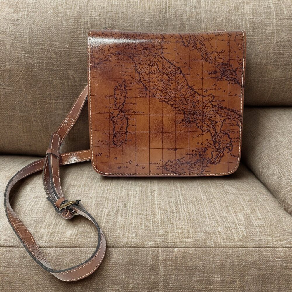 Patricia Nash Leather Crossbody – Vintage Map Print in Riot Rust